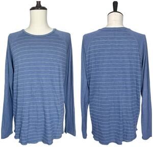 Marine Layer | Men | Dusty Blue Stripe Double Knit Baseball Raglan LS Shirt | XL
